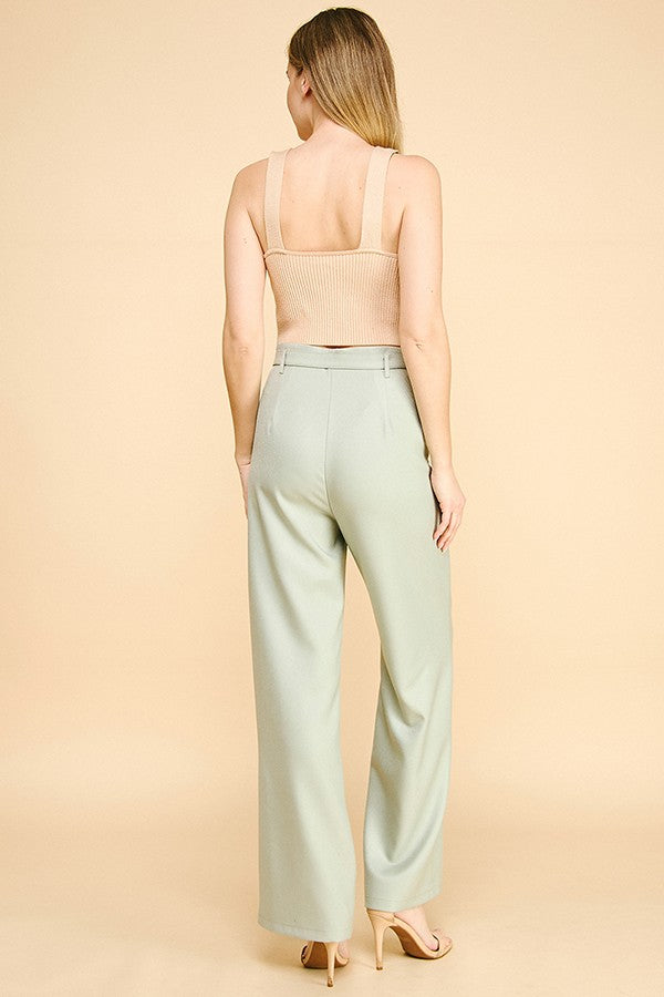 Textured Twill Wide Leg Trousers Pants