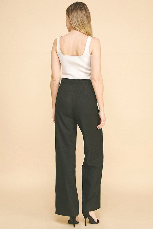 Textured Twill Wide Leg Trousers Pants