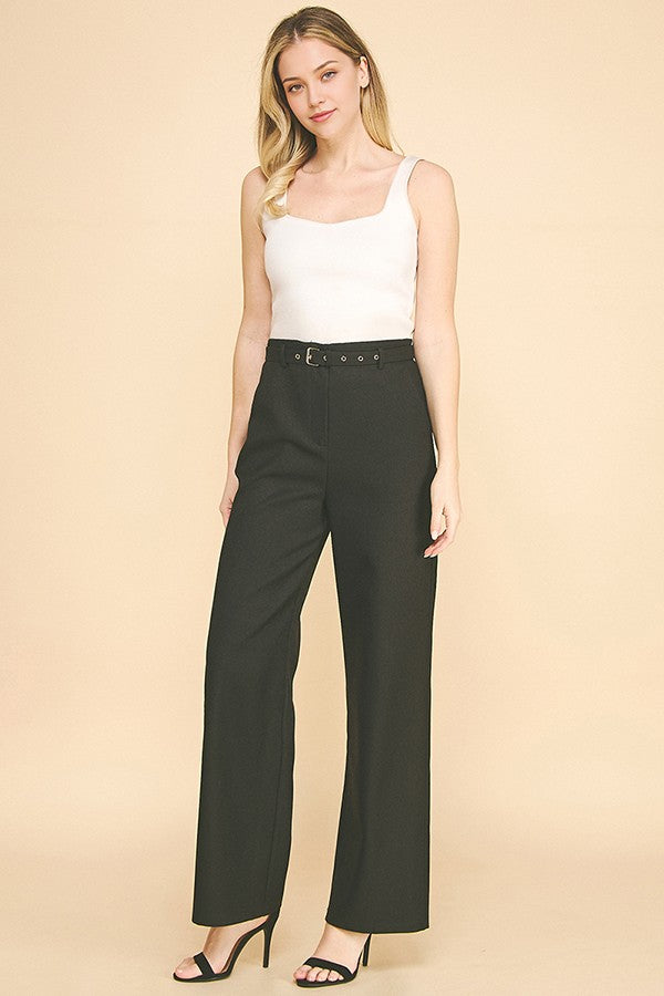 Textured Twill Wide Leg Trousers Pants