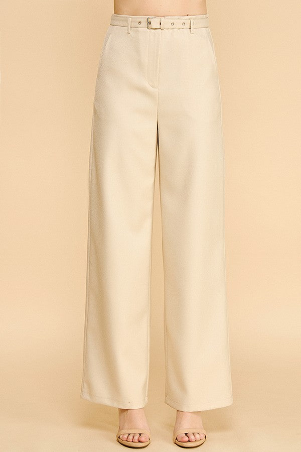 Textured Twill Wide Leg Trousers Pants