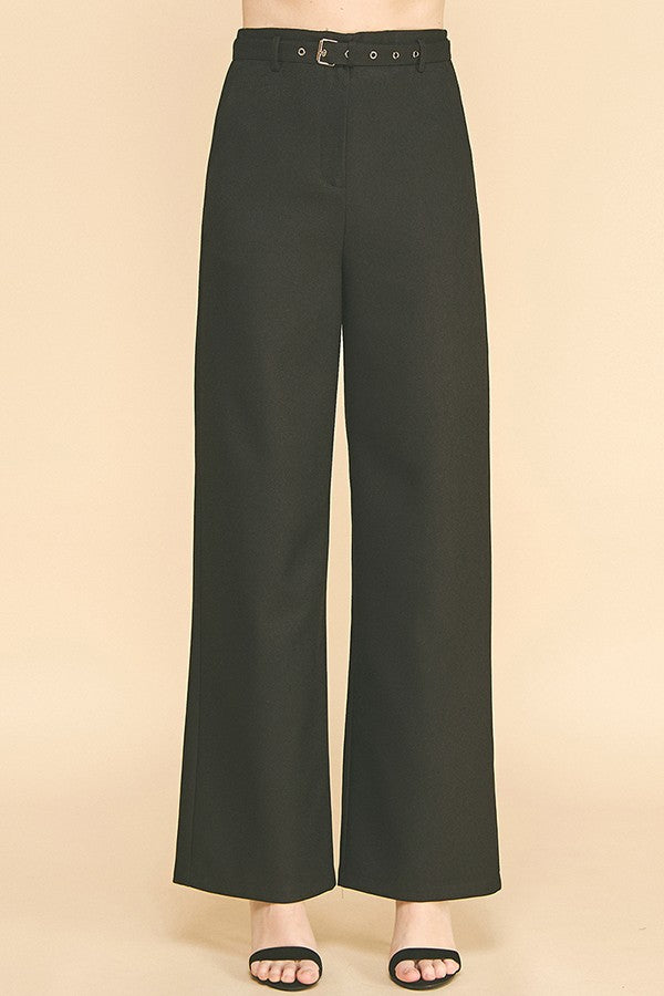 Textured Twill Wide Leg Trousers Pants