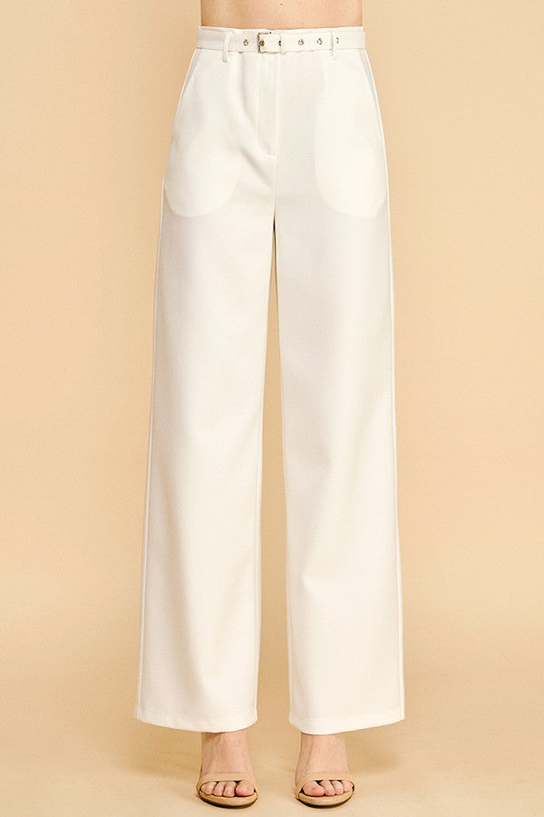 Textured Twill Wide Leg Trousers Pants