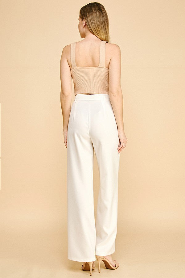 Textured Twill Wide Leg Trousers Pants