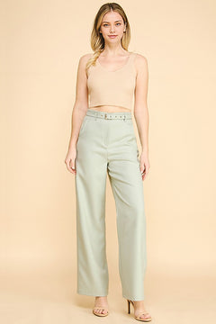 Textured Twill Wide Leg Trousers Pants