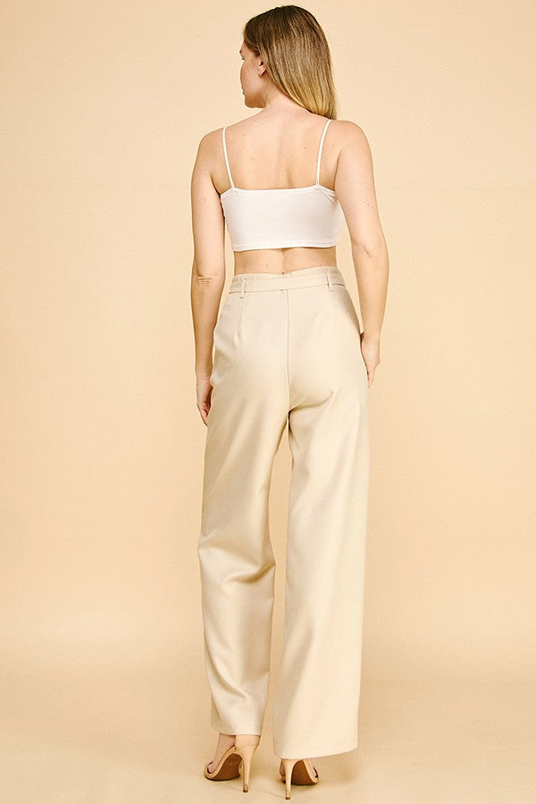 Textured Twill Wide Leg Trousers Pants