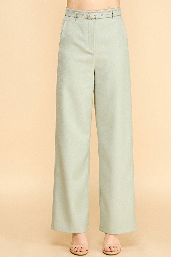 Textured Twill Wide Leg Trousers Pants