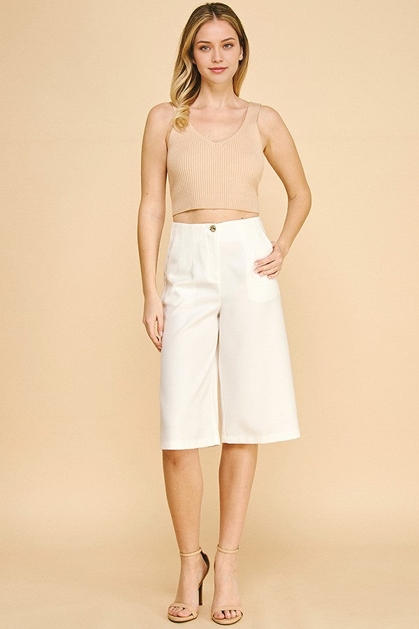 Textured Twill Darted Long Bermuda Shorts