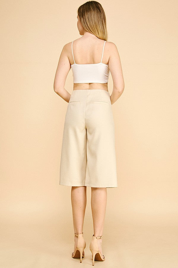 Textured Twill Darted Long Bermuda Shorts