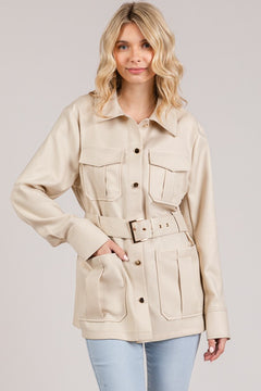 Textured Twill Belted Quad Pocket Shacket