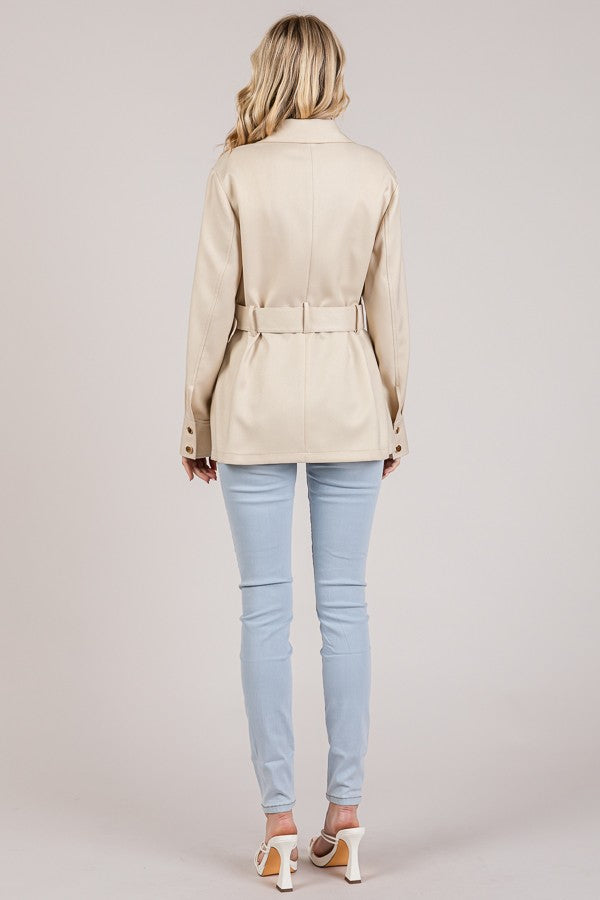 Textured Twill Belted Quad Pocket Shacket