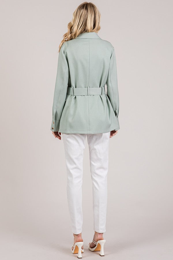 Textured Twill Belted Quad Pocket Shacket