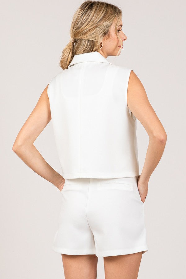 Textured Twill Cropped Shacket Vest