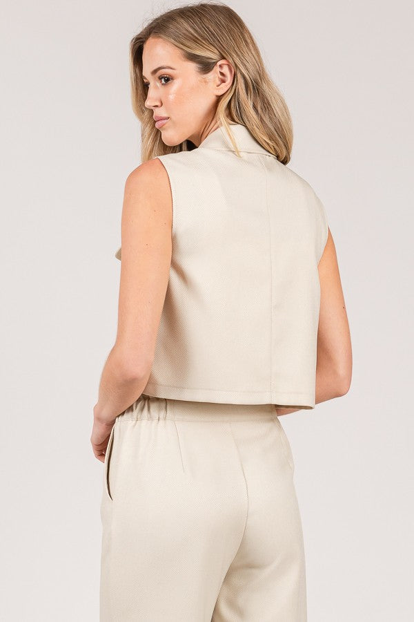 Textured Twill Cropped Shacket Vest