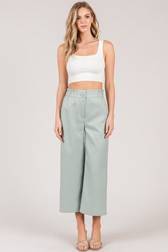 Textured Twill Tiered Waist Wide Leg Cropped Pants