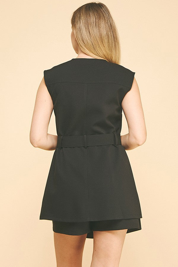 Twill Buckle Belted Pocketed Vest
