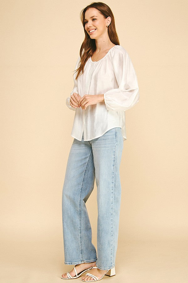Organza Covered Placket Oversized Poet Blouse