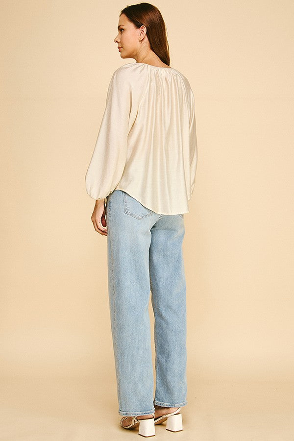 Organza Covered Placket Oversized Poet Blouse