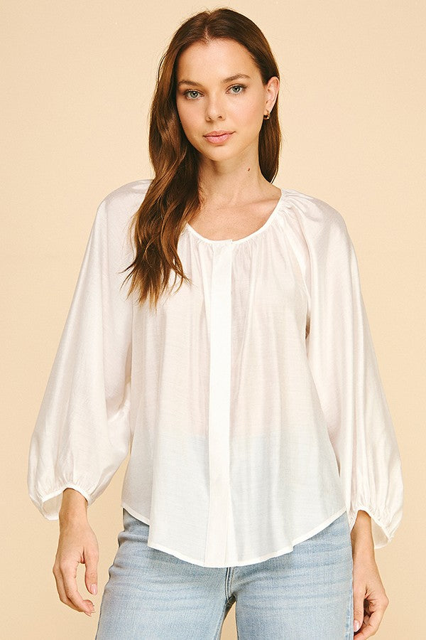 Organza Covered Placket Oversized Poet Blouse