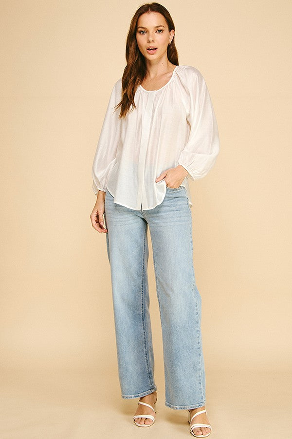 Organza Covered Placket Oversized Poet Blouse