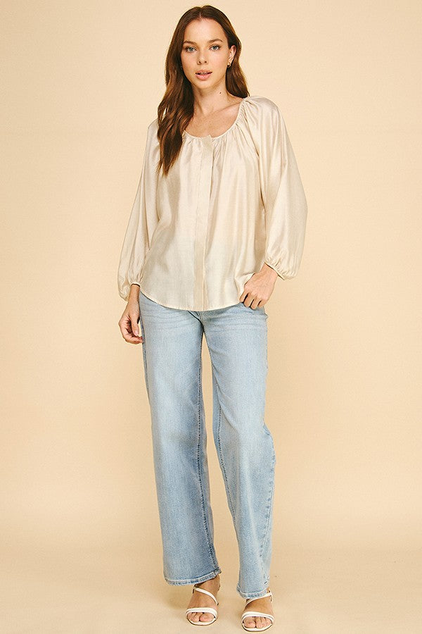 Organza Covered Placket Oversized Poet Blouse