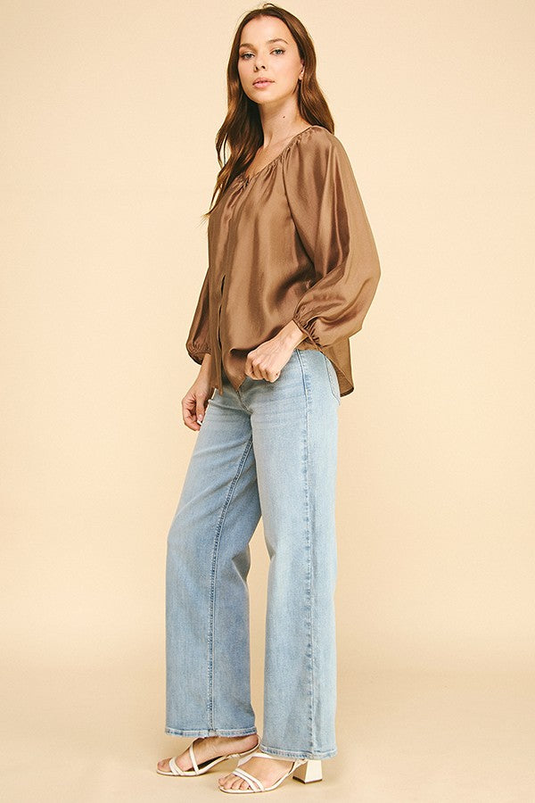 Organza Covered Placket Oversized Poet Blouse