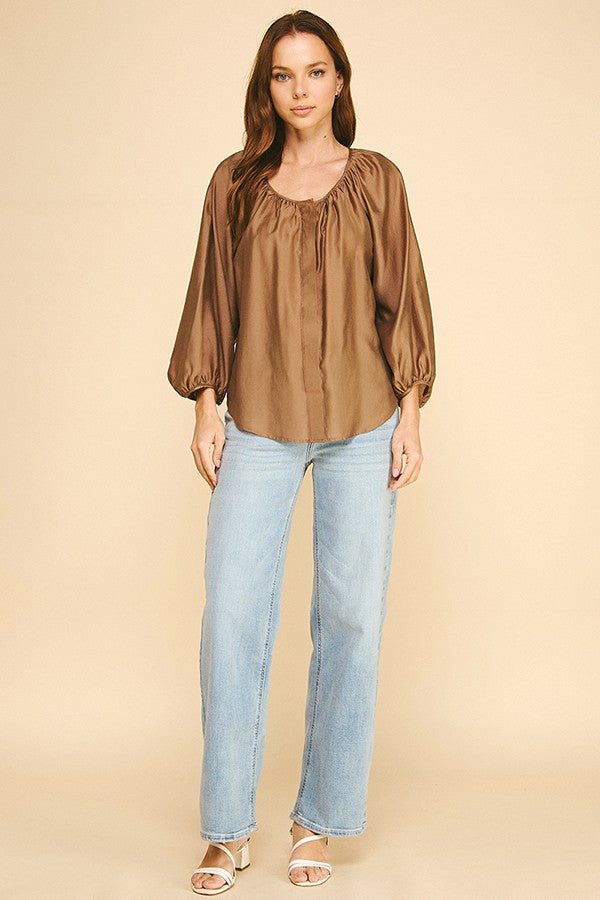Organza Covered Placket Oversized Poet Blouse