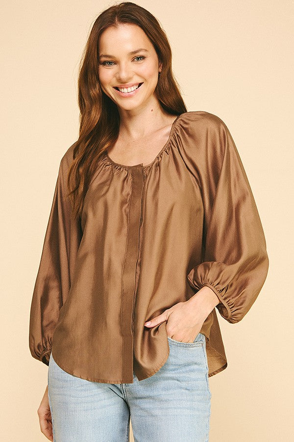 Organza Covered Placket Oversized Poet Blouse