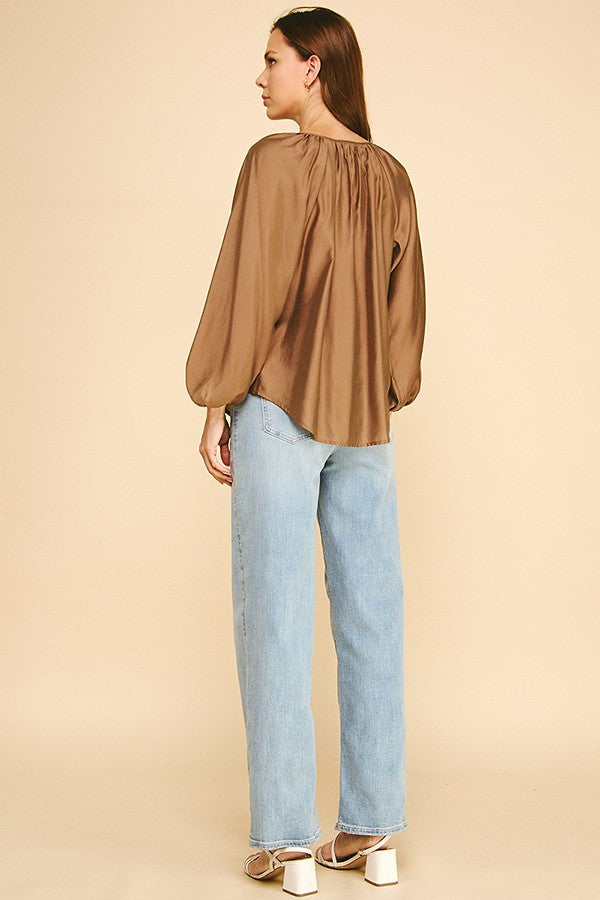 Organza Covered Placket Oversized Poet Blouse
