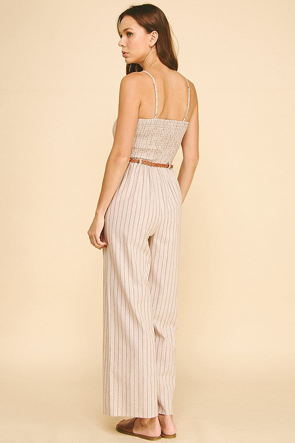 Striped Lawn Braided Belt Cami Jumpsuit