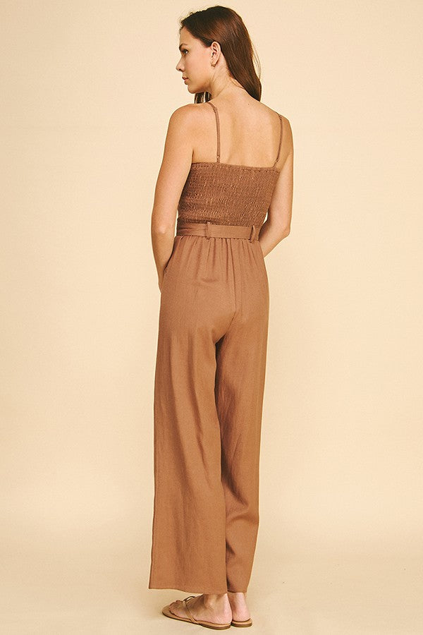 Lawn Front Tie Amber Stone Strap Cami Jumpsuit