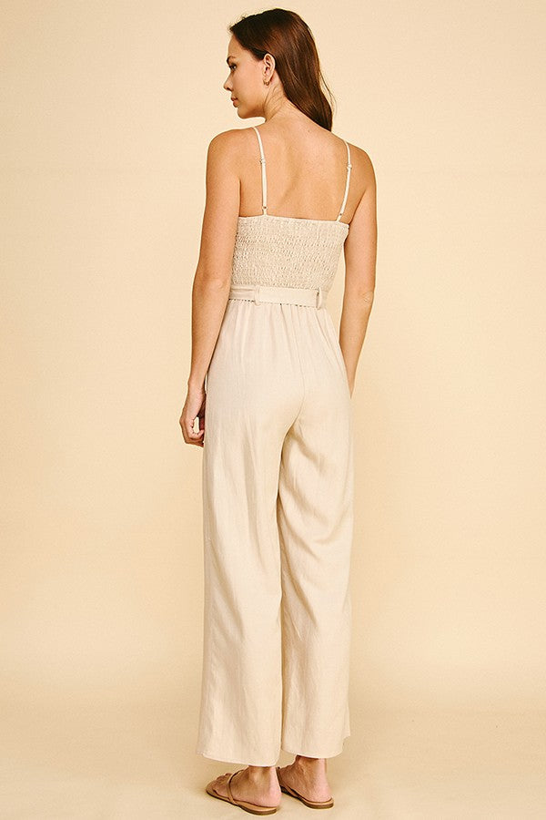 Lawn Front Tie Amber Stone Strap Cami Jumpsuit