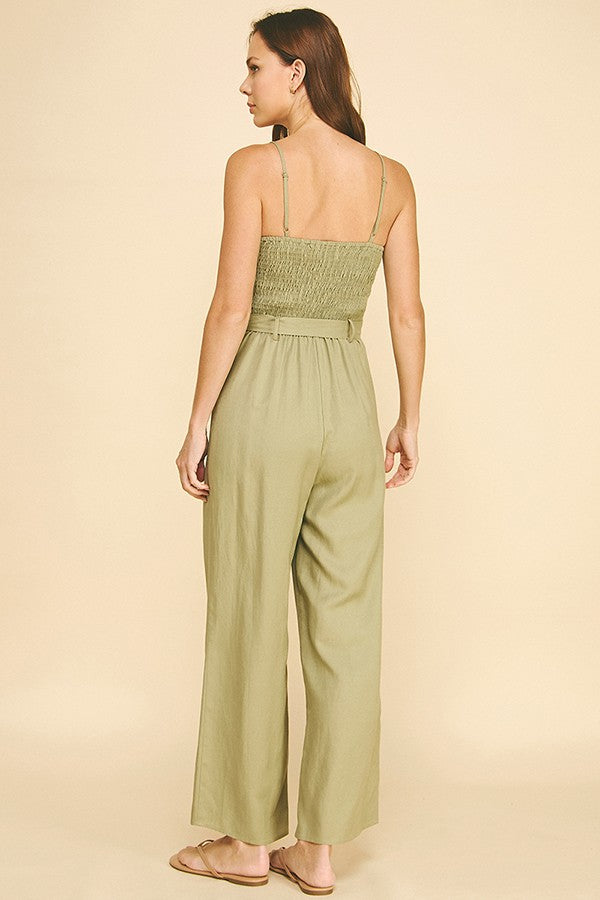 Lawn Front Tie Amber Stone Strap Cami Jumpsuit