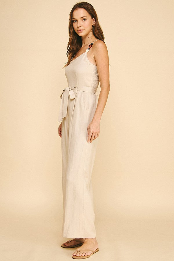Lawn Front Tie Amber Stone Strap Cami Jumpsuit