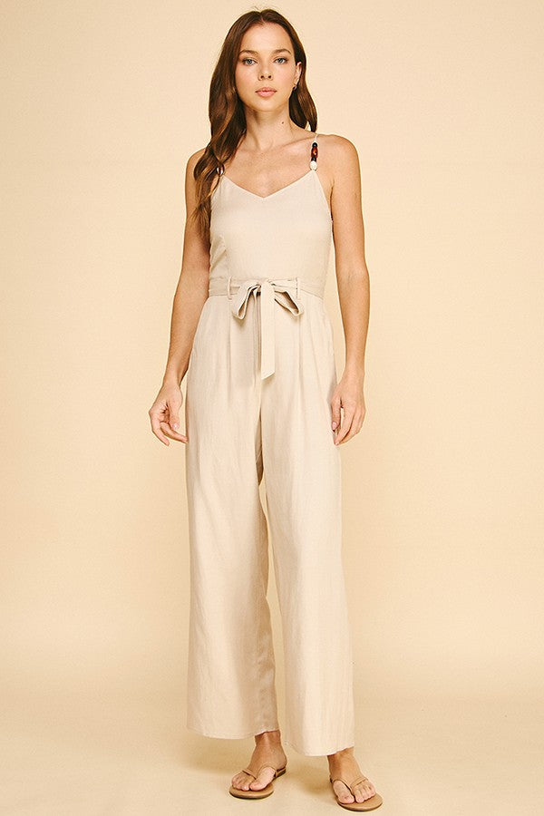Lawn Front Tie Amber Stone Strap Cami Jumpsuit