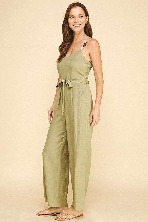 Lawn Front Tie Amber Stone Strap Cami Jumpsuit