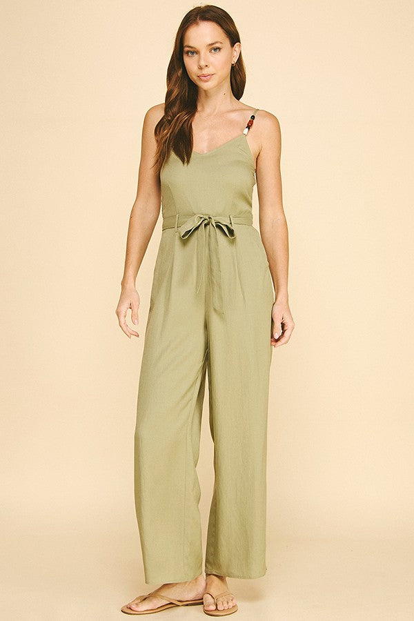 Lawn Front Tie Amber Stone Strap Cami Jumpsuit