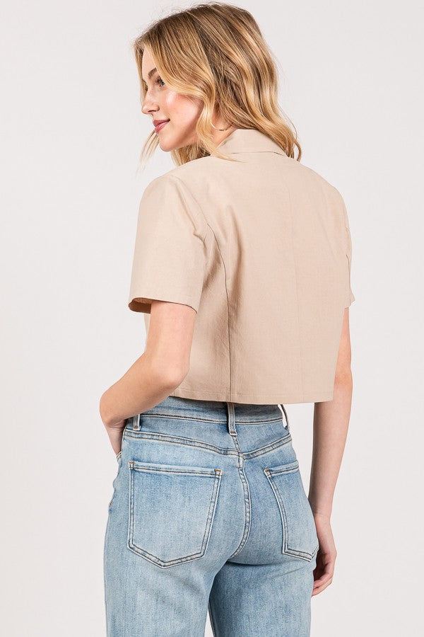 Linen Cropped Short Sleeved Blazer
