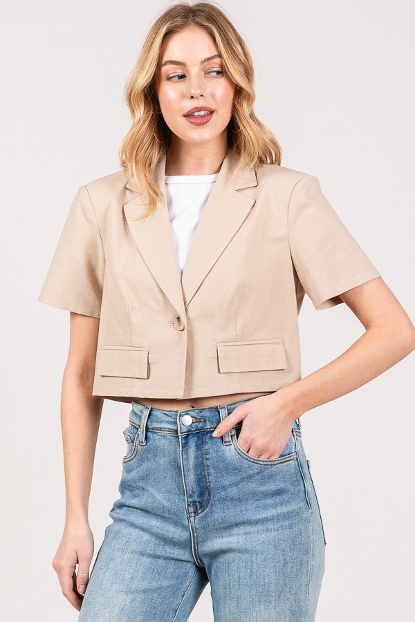 Linen Cropped Short Sleeved Blazer