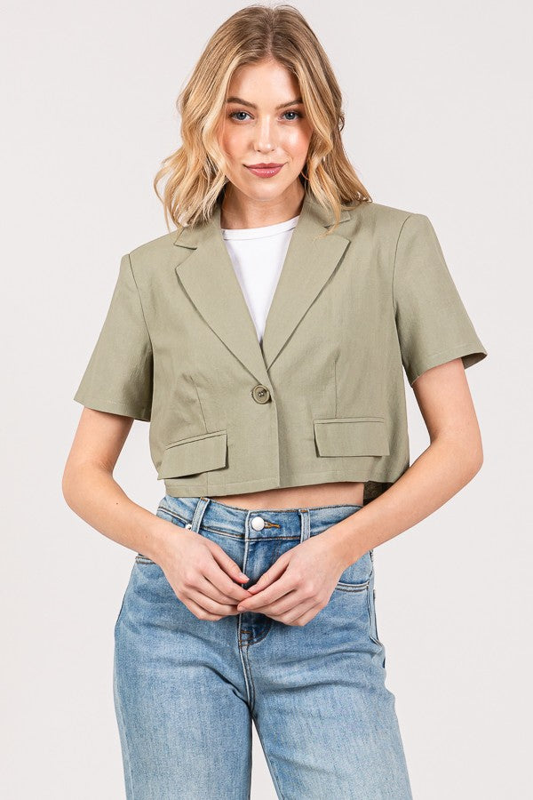Linen Cropped Short Sleeved Blazer