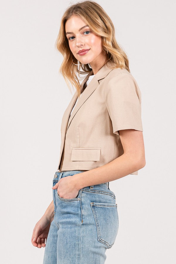Linen Cropped Short Sleeved Blazer