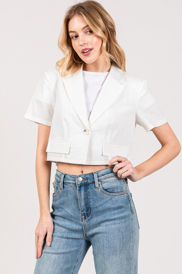 Linen Cropped Short Sleeved Blazer