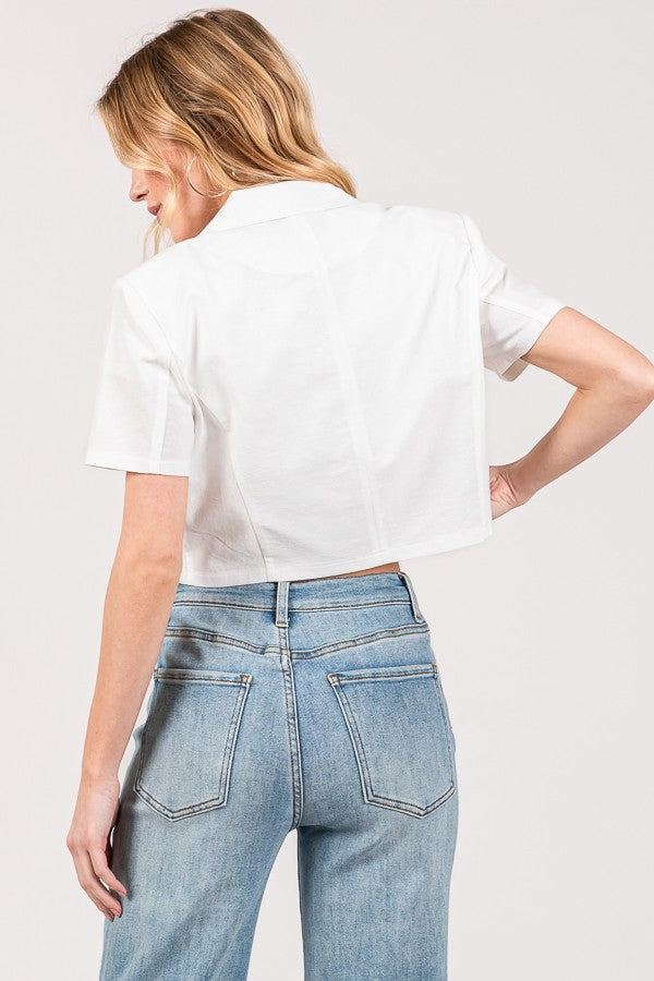 Linen Cropped Short Sleeved Blazer