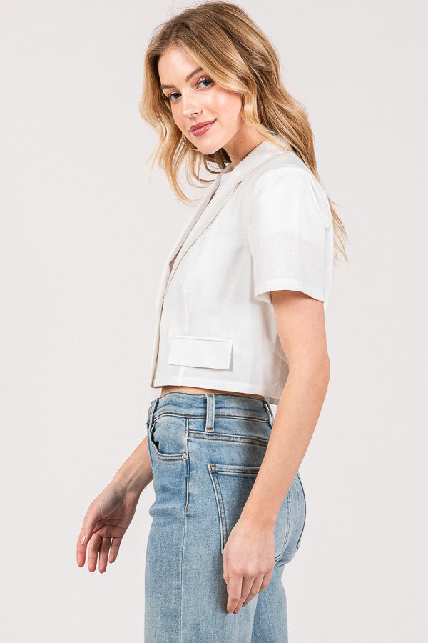Linen Cropped Short Sleeved Blazer
