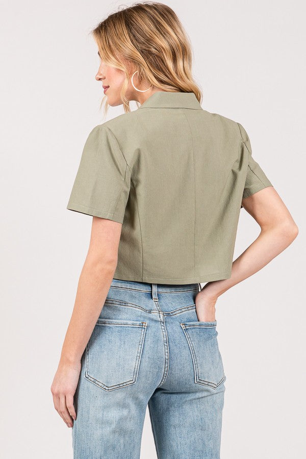 Linen Cropped Short Sleeved Blazer