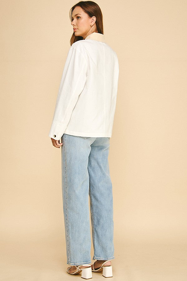 Canvas Oversized Contrast Corduroy Collar Shacket