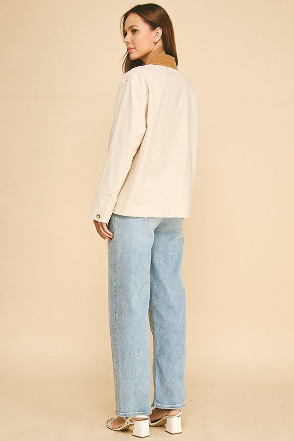 Canvas Oversized Contrast Corduroy Collar Shacket
