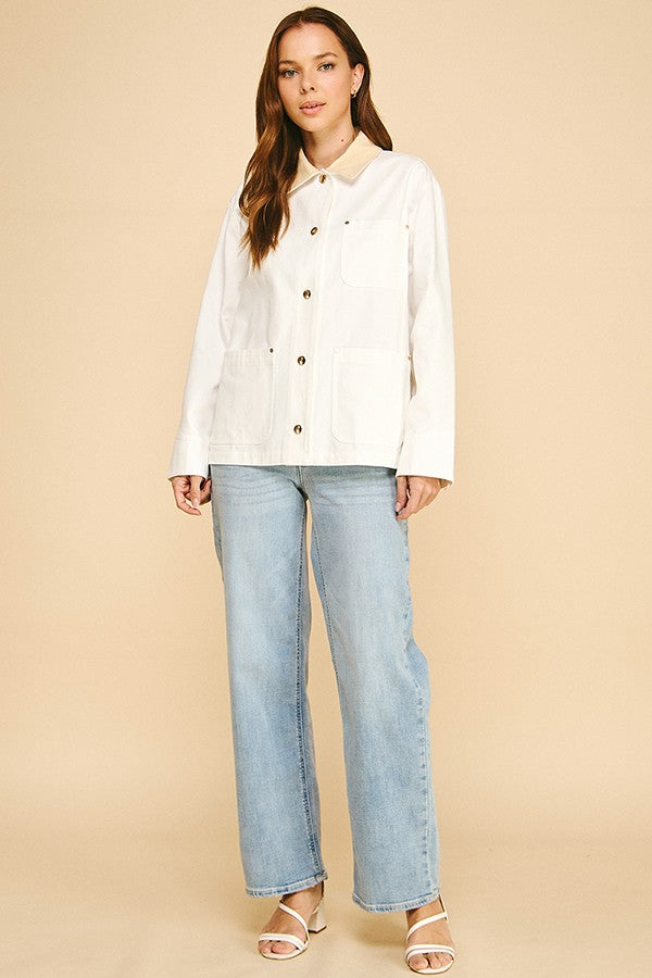 Canvas Oversized Contrast Corduroy Collar Shacket