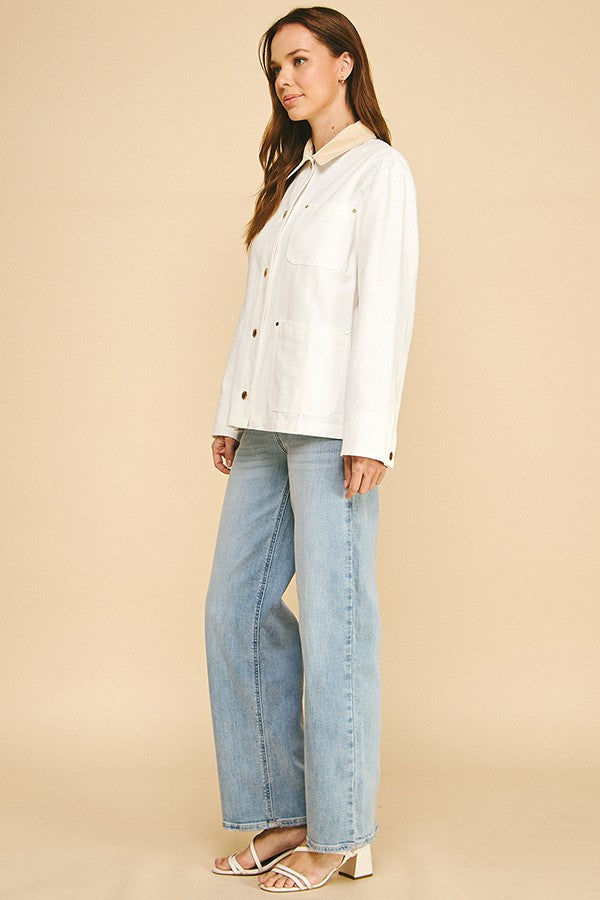 Canvas Oversized Contrast Corduroy Collar Shacket