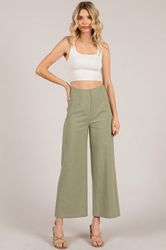 Linen Darted Waist Cropped Wide Leg Trousers
