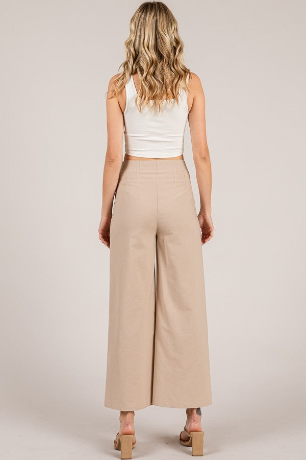 Linen Darted Waist Cropped Wide Leg Trousers